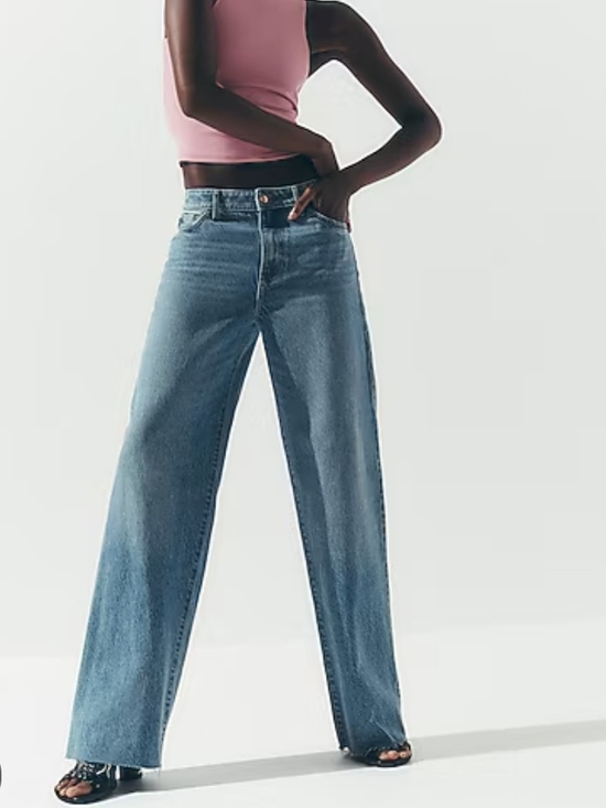 Denim - Express High Rise Wide Leg Raw Hem 50 50 Rigid Stretch SZ 4 Tall